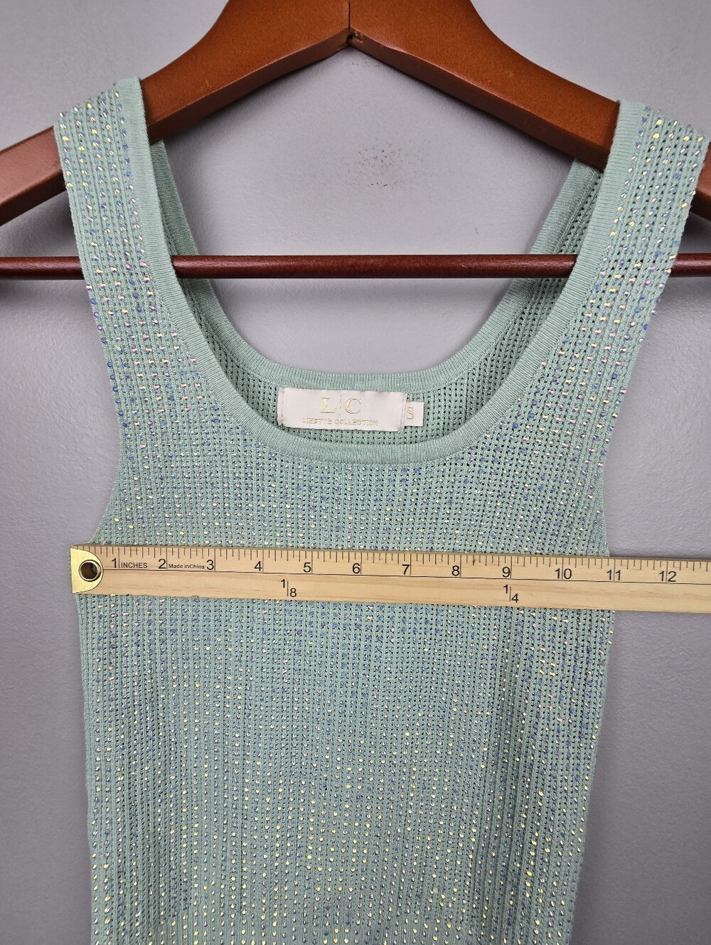 LC Lizette Collection Knit Rhinestone Tank Top Mint Green Women Sz S Mermaidcore - Picture 7 of 10